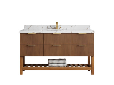 Catalina Teak 60 in W x 22 in D Free Standing Reeded Single Sink Bathroom Vanity - Willow Bath and Vanity