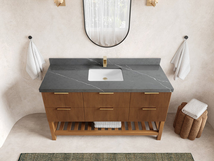 Catalina Teak 60 in W x 22 in D Free Standing Reeded Single Sink Bathroom Vanity - photo 34