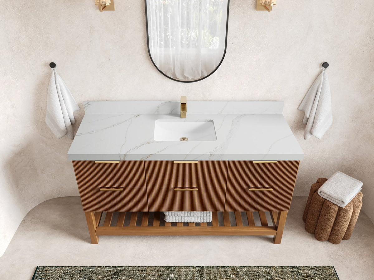 Catalina Teak 60 in W x 22 in D Free Standing Reeded Single Sink Bathroom Vanity - Willow Bath and Vanity