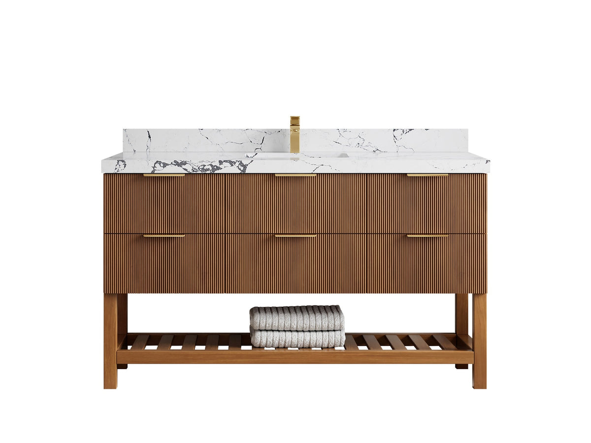 Catalina Teak 60 in W x 22 in D Free Standing Reeded Single Sink Bathroom Vanity - Willow Bath and Vanity