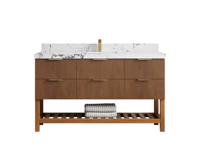 Catalina Teak 60 in W x 22 in D Free Standing Reeded Single Sink Bathroom Vanity - Willow Bath and Vanity