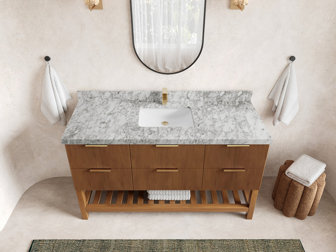 Catalina Teak 60 in W x 22 in D Free Standing Reeded Single Sink Bathroom Vanity - Willow Bath and Vanity