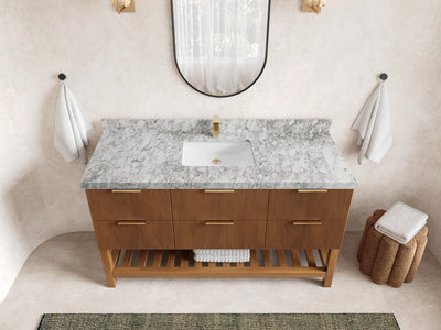 Catalina Teak 60 in W x 22 in D Free Standing Reeded Single Sink Bathroom Vanity - Willow Bath and Vanity