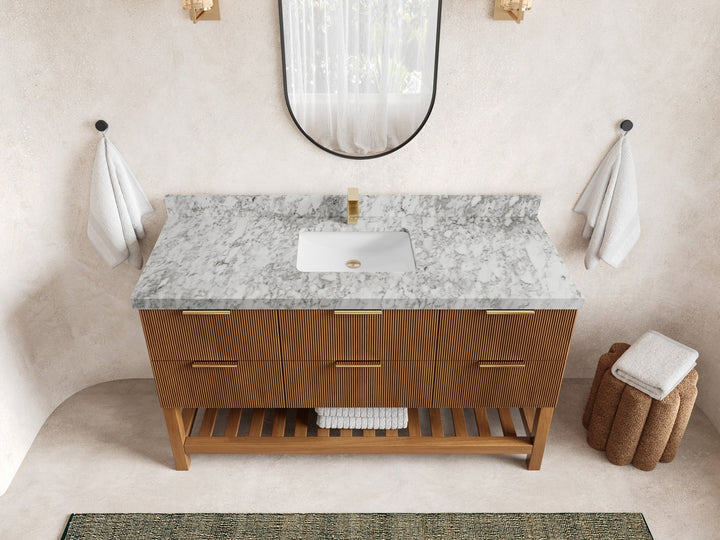 Catalina Teak 60 in W x 22 in D Free Standing Reeded Single Sink Bathroom Vanity - photo 10