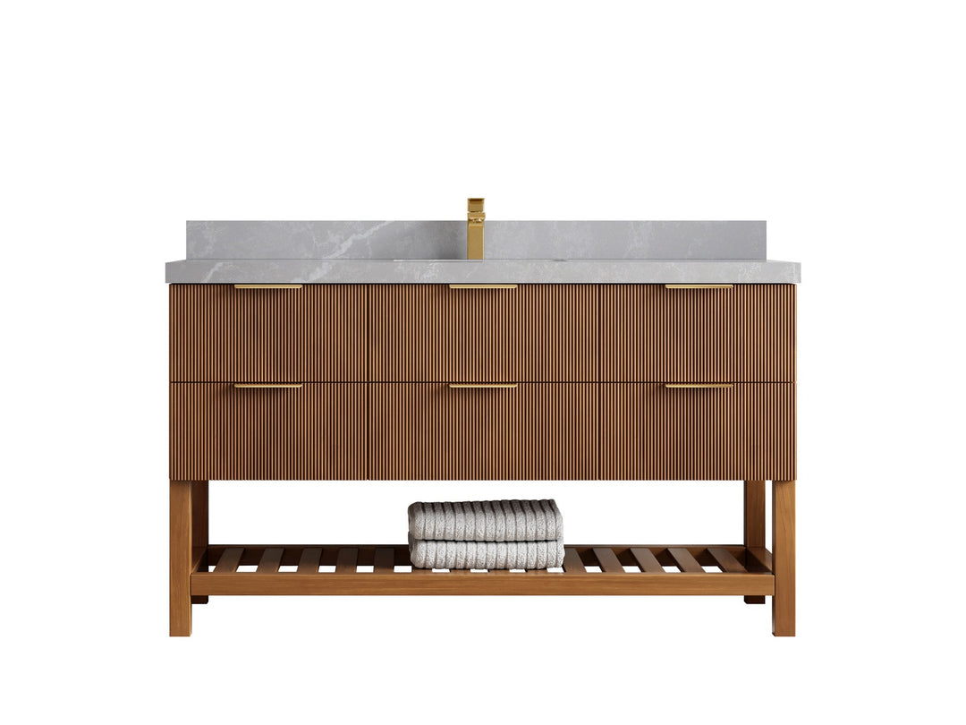 Catalina Teak 60 in W x 22 in D Free Standing Reeded Single Sink Bathroom Vanity - Willow Bath and Vanity
