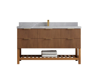 Catalina Teak 60 in W x 22 in D Free Standing Reeded Single Sink Bathroom Vanity - Willow Bath and Vanity