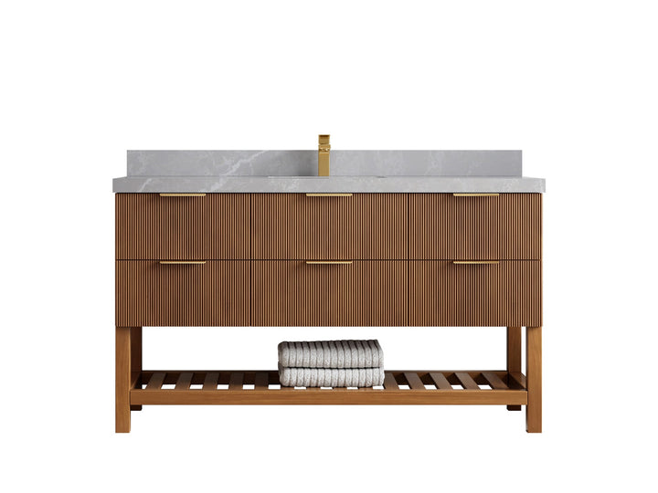 Catalina Teak 60 in W x 22 in D Free Standing Reeded Single Sink Bathroom Vanity - photo 33