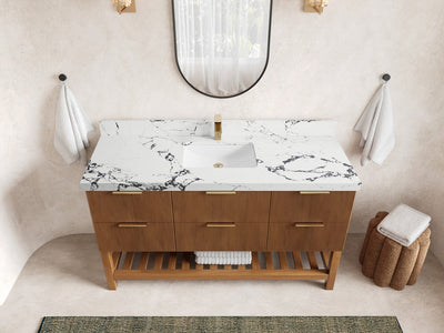 Catalina Teak 60 in W x 22 in D Free Standing Reeded Single Sink Bathroom Vanity - Willow Bath and Vanity