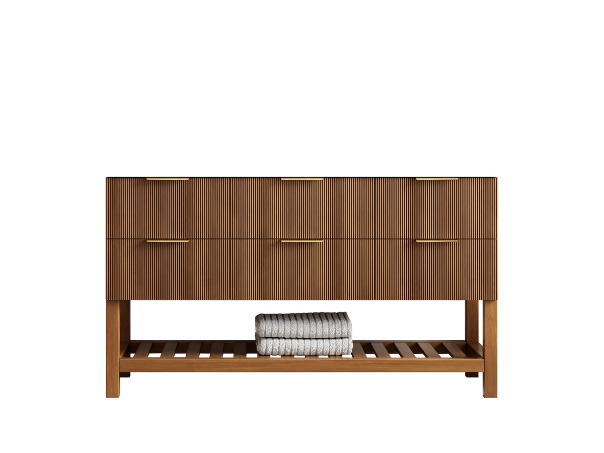 Catalina Teak 60 in W x 22 in D Free Standing Reeded Single Sink Bathroom Vanity - Willow Bath and Vanity