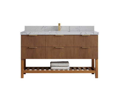 Catalina Teak 60 in W x 22 in D Free Standing Reeded Single Sink Bathroom Vanity - Willow Bath and Vanity