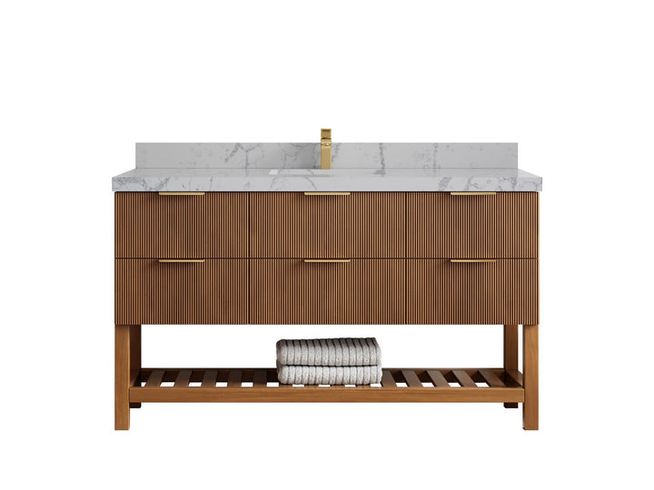 Catalina Teak 60 in W x 22 in D Free Standing Reeded Single Sink Bathroom Vanity - photo 43