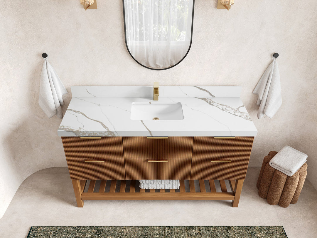 Catalina Teak 60 in W x 22 in D Free Standing Reeded Single Sink Bathroom Vanity - Willow Bath and Vanity