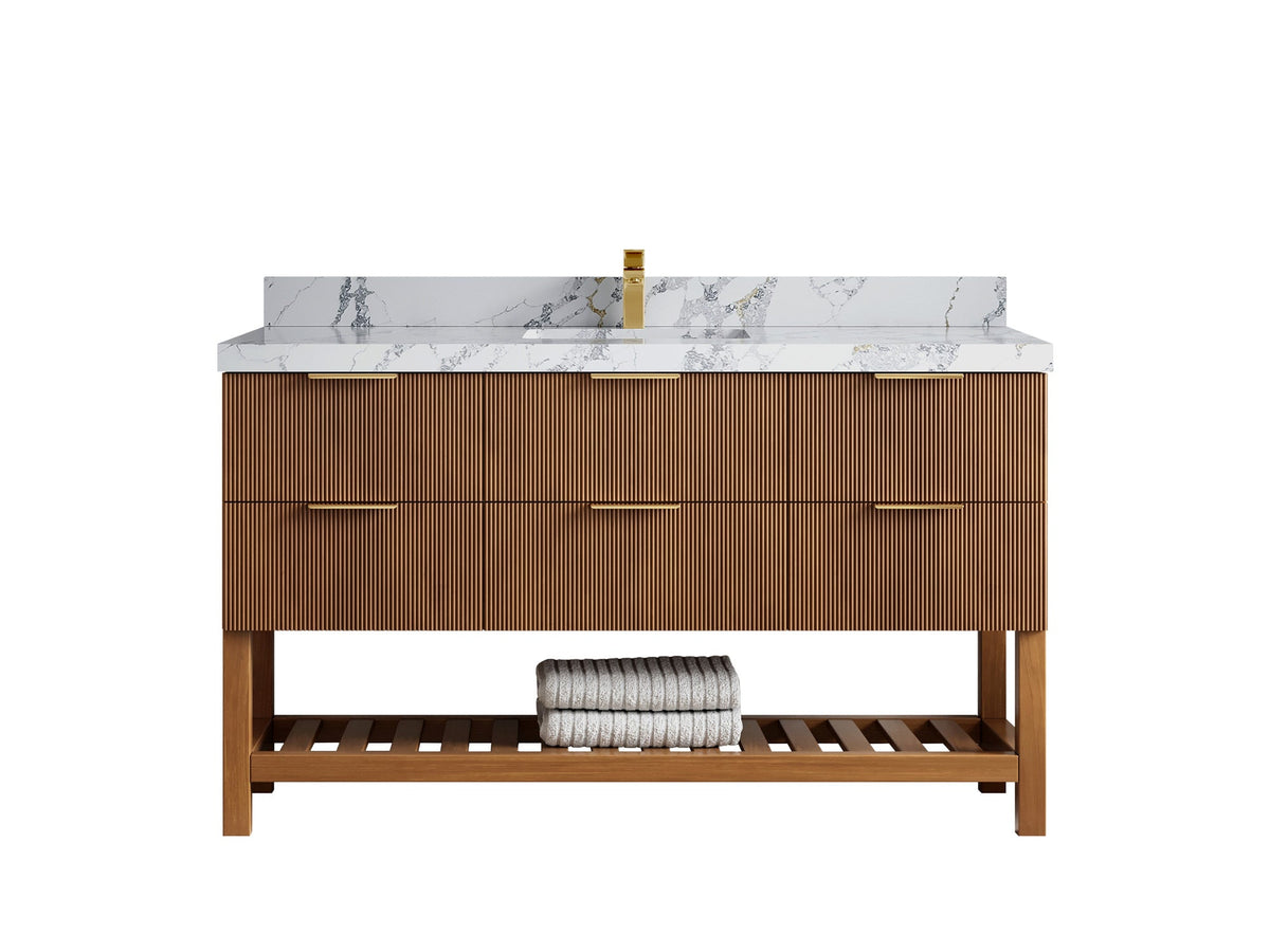 Catalina Teak 60 in W x 22 in D Free Standing Reeded Single Sink Bathroom Vanity - Willow Bath and Vanity