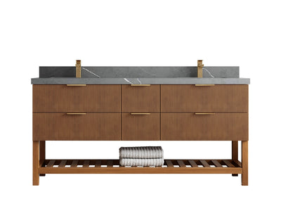 Catalina Teak 72 in W x 22 in D Free Standing Reeded Double Sink Bathroom Vanity - Willow Bath and Vanity