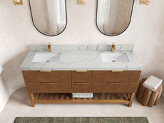 Catalina Teak 72 in W x 22 in D Free Standing Reeded Double Sink Bathroom Vanity - photo 35