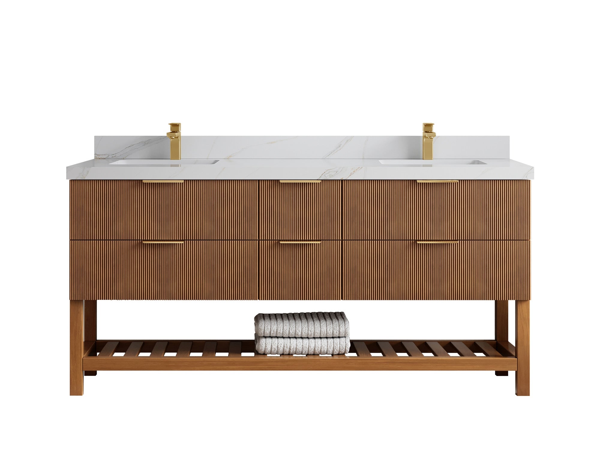 Catalina Teak 72 in W x 22 in D Free Standing Reeded Double Sink Bathroom Vanity - Willow Bath and Vanity
