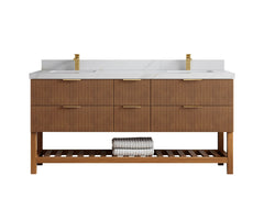 Catalina Teak 72 in W x 22 in D Free Standing Reeded Double Sink Bathroom Vanity - photo 22