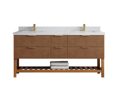 Catalina Teak 72 in W x 22 in D Free Standing Reeded Double Sink Bathroom Vanity - Willow Bath and Vanity