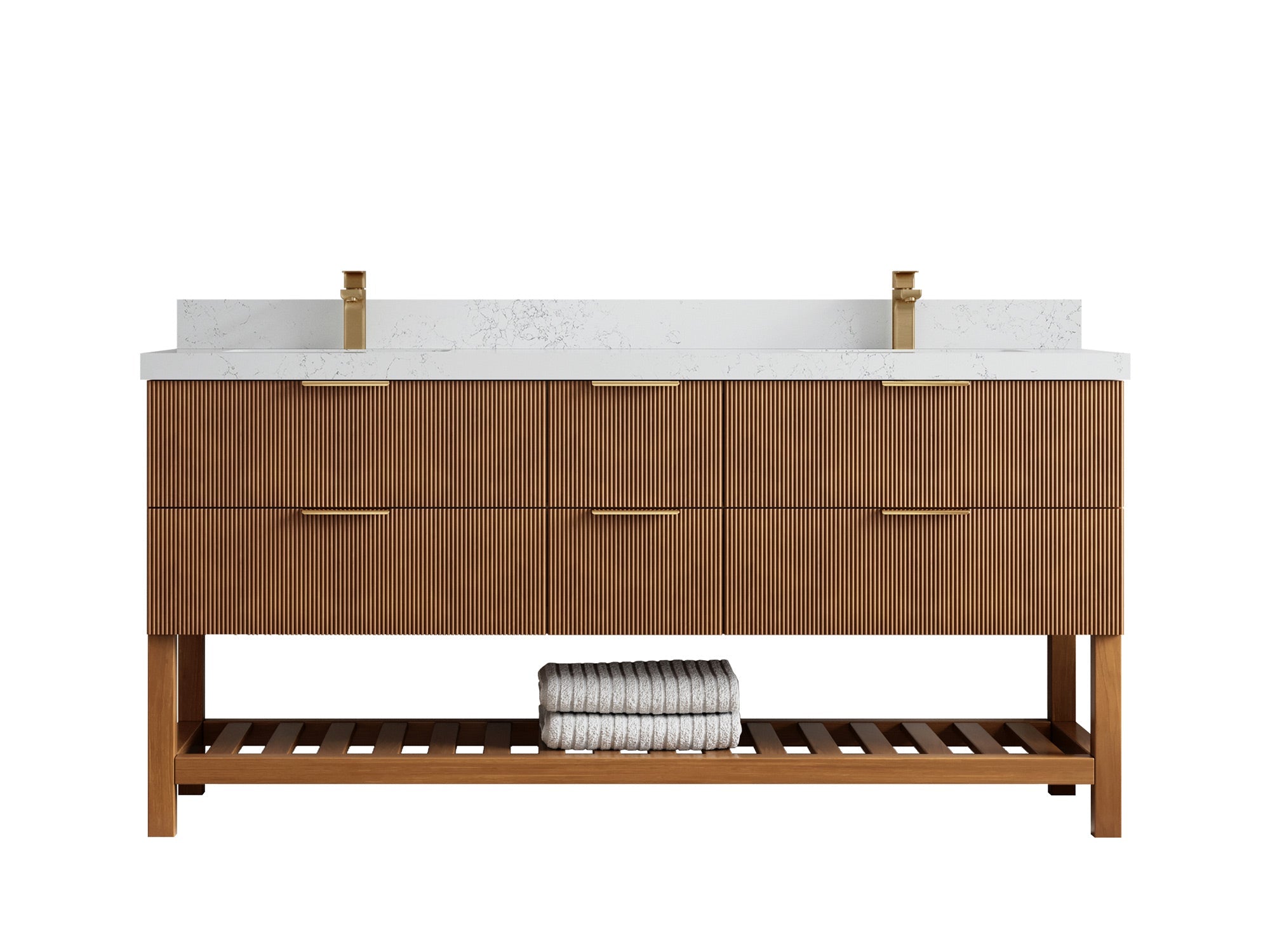 Catalina Teak 72 in W x 22 in D Free Standing Reeded Double Sink Bathroom Vanity - Willow Bath and Vanity