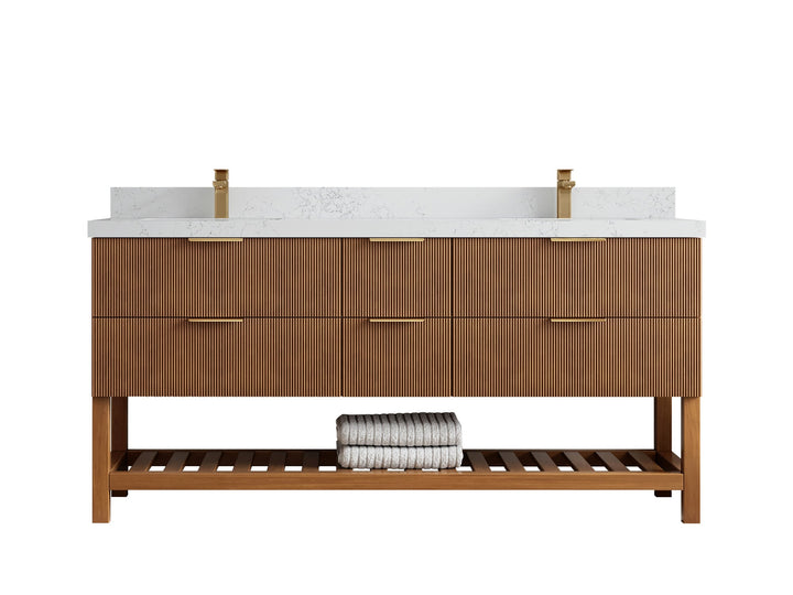 Catalina Teak 72 in W x 22 in D Free Standing Reeded Double Sink Bathroom Vanity - photo 31
