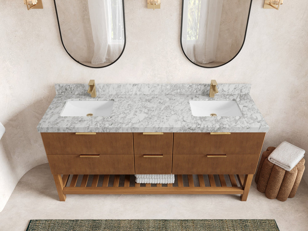 Catalina Teak 72 in W x 22 in D Free Standing Reeded Double Sink Bathroom Vanity - Willow Bath and Vanity