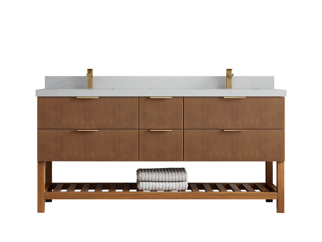 Catalina Teak 72 in W x 22 in D Free Standing Reeded Double Sink Bathroom Vanity - Willow Bath and Vanity