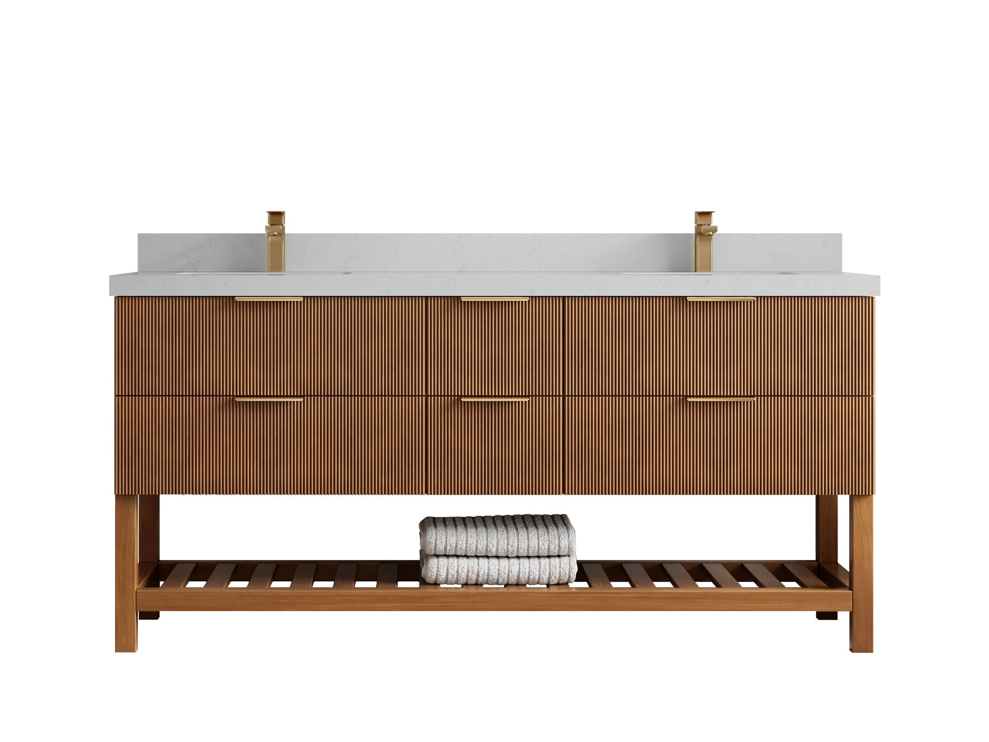 Catalina Teak 72 in W x 22 in D Free Standing Reeded Double Sink Bathroom Vanity - Willow Bath and Vanity