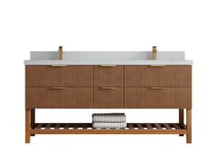 Catalina Teak 72 in W x 22 in D Free Standing Reeded Double Sink Bathroom Vanity - photo 12
