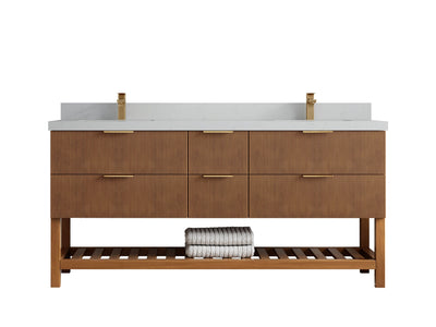 Catalina Teak 72 in W x 22 in D Free Standing Reeded Double Sink Bathroom Vanity - Willow Bath and Vanity