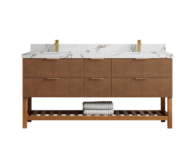 Catalina Teak 72 in W x 22 in D Free Standing Reeded Double Sink Bathroom Vanity - Willow Bath and Vanity