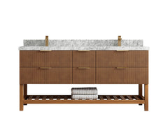 Catalina Teak 72 in W x 22 in D Free Standing Reeded Double Sink Bathroom Vanity - photo 10