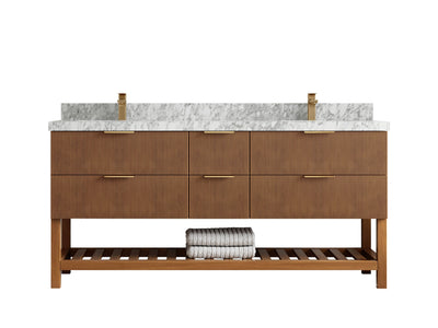 Catalina Teak 72 in W x 22 in D Free Standing Reeded Double Sink Bathroom Vanity - Willow Bath and Vanity