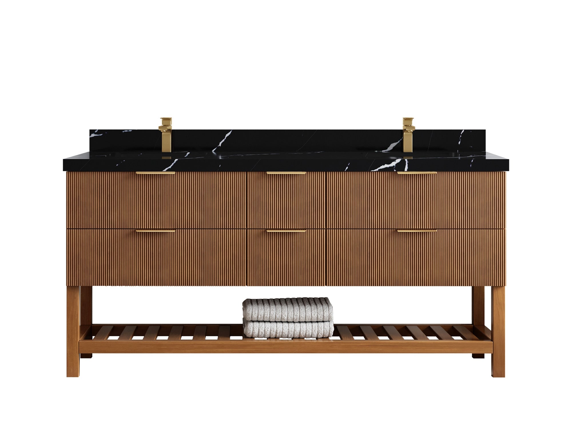 Catalina Teak 72 in W x 22 in D Free Standing Reeded Double Sink Bathroom Vanity - Willow Bath and Vanity