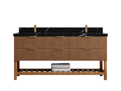 Catalina Teak 72 in W x 22 in D Free Standing Reeded Double Sink Bathroom Vanity - Willow Bath and Vanity