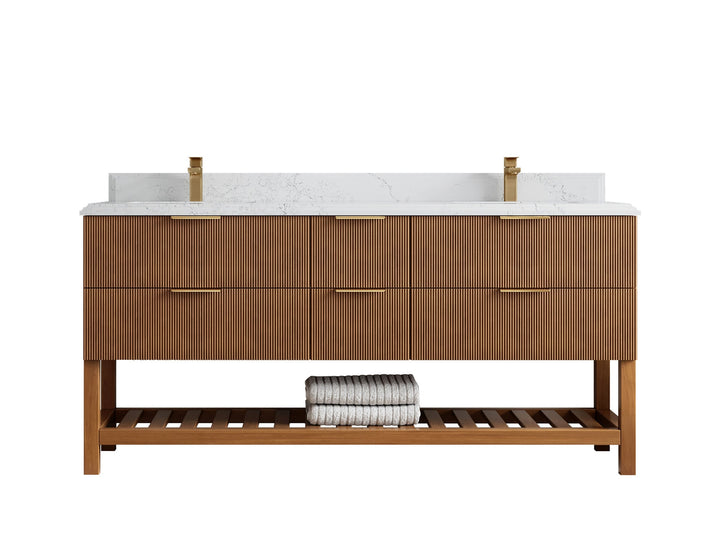 Catalina Teak 72 in W x 22 in D Free Standing Reeded Double Sink Bathroom Vanity - photo 27