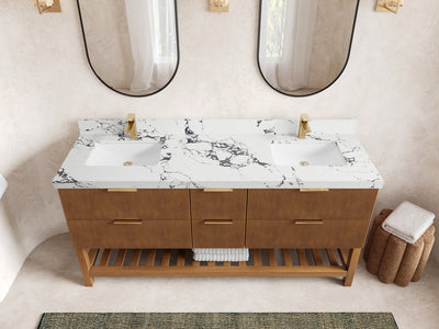 Catalina Teak 72 in W x 22 in D Free Standing Reeded Double Sink Bathroom Vanity - Willow Bath and Vanity