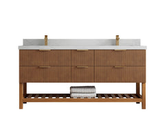 Catalina Teak 72 in W x 22 in D Free Standing Reeded Double Sink Bathroom Vanity - photo 1