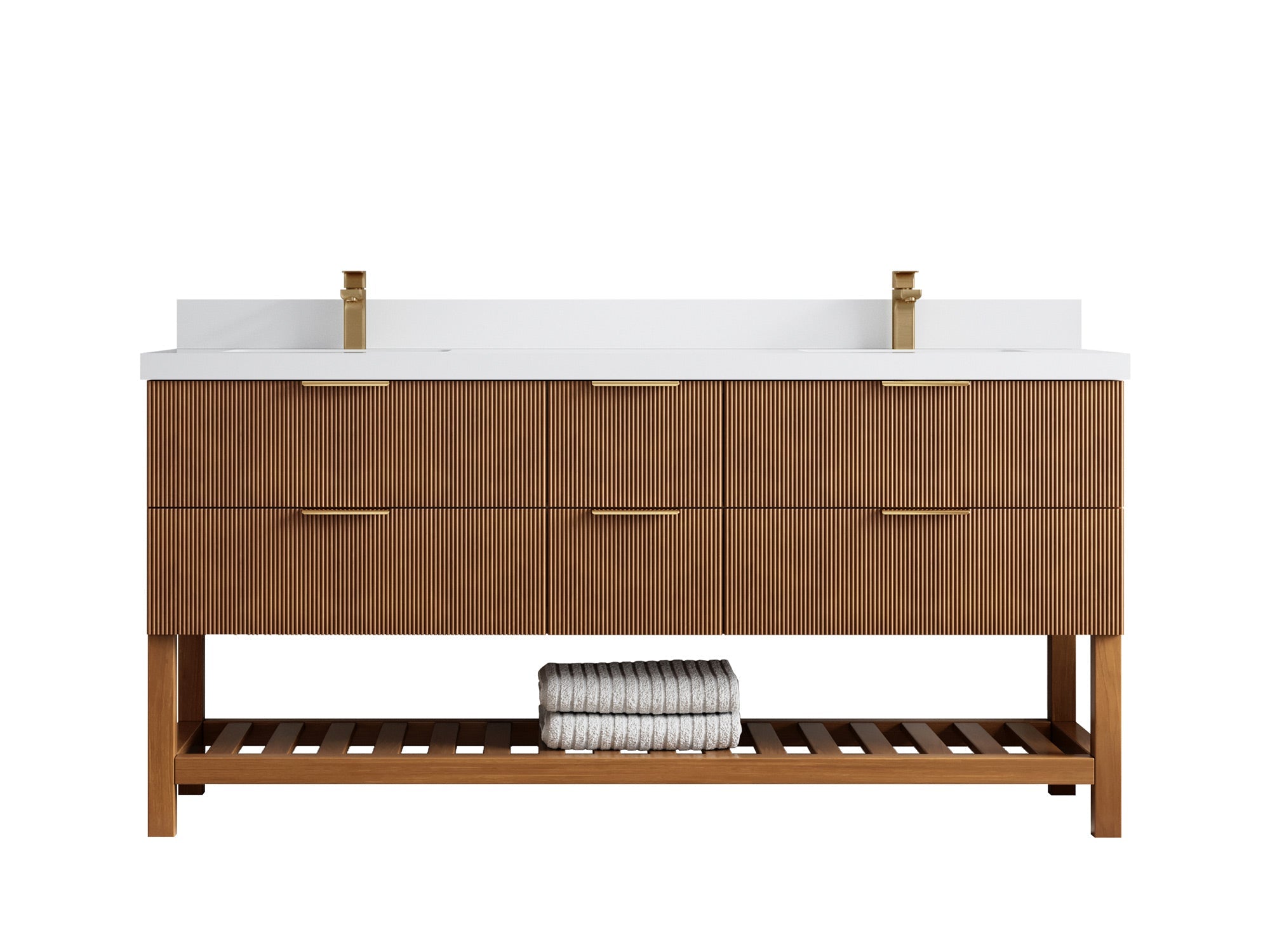 Catalina Teak 72 in W x 22 in D Free Standing Reeded Double Sink Bathroom Vanity - Willow Bath and Vanity