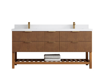 Catalina Teak 72 in W x 22 in D Free Standing Reeded Double Sink Bathroom Vanity - Willow Bath and Vanity
