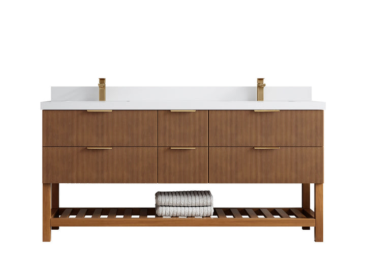 Catalina Teak 72 in W x 22 in D Free Standing Reeded Double Sink Bathroom Vanity - photo 45