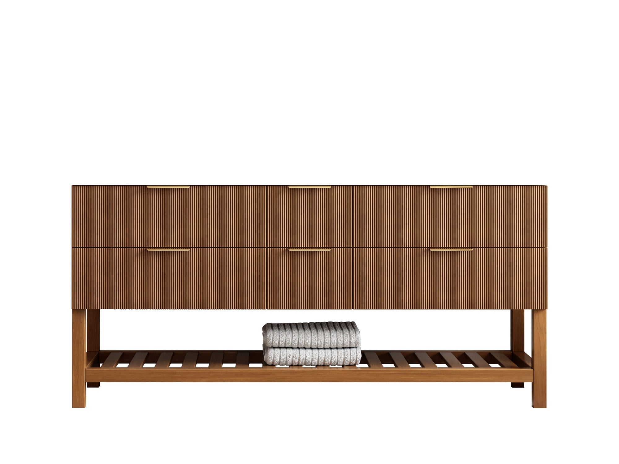 Catalina Teak 72 in W x 22 in D Free Standing Reeded Double Sink Bathroom Vanity - Willow Bath and Vanity