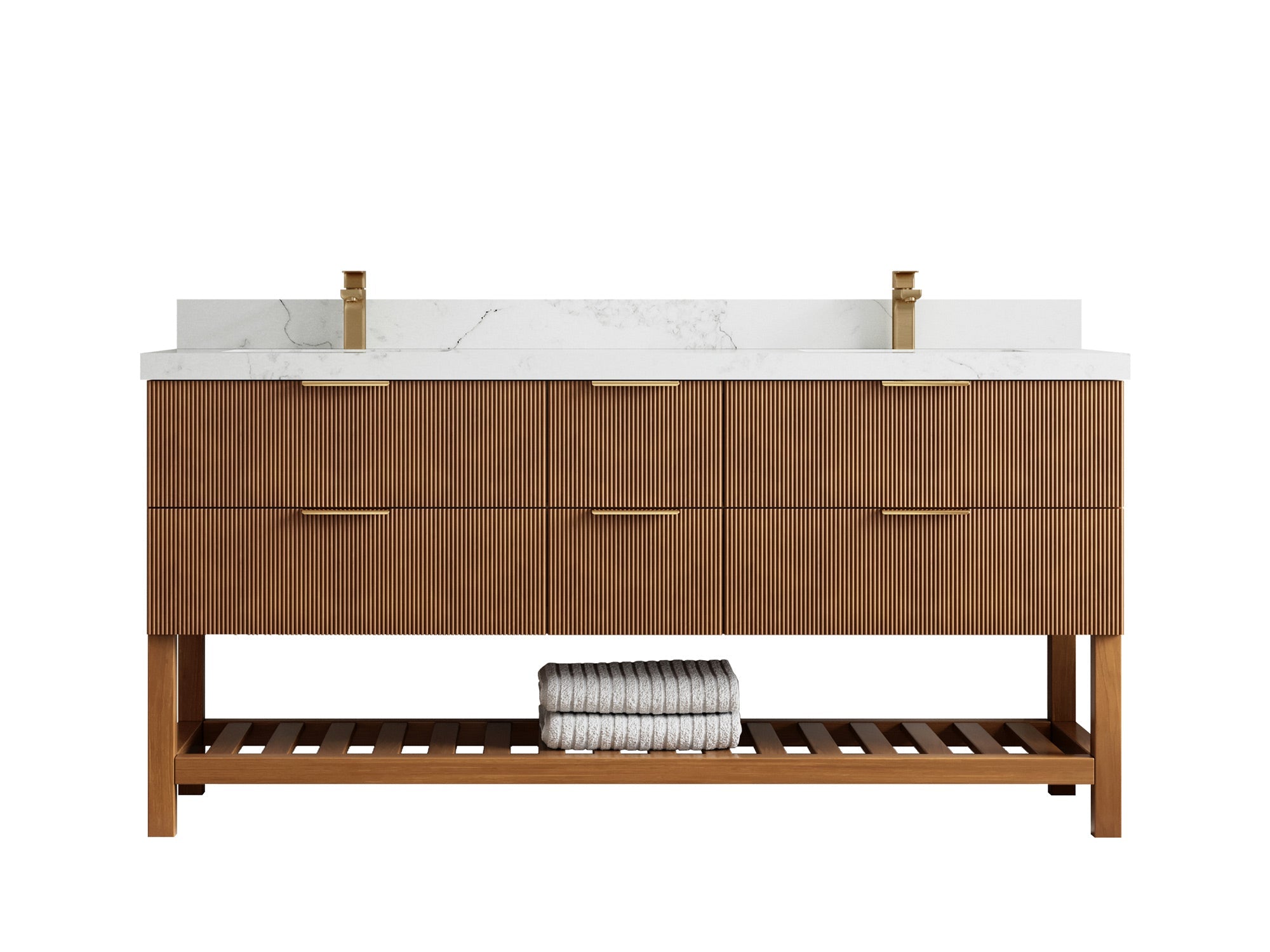 Catalina Teak 72 in W x 22 in D Free Standing Reeded Double Sink Bathroom Vanity - Willow Bath and Vanity