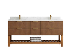 Catalina Teak 72 in W x 22 in D Free Standing Reeded Double Sink Bathroom Vanity - photo 18