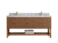 Catalina Teak 72 in W x 22 in D Free Standing Reeded Double Sink Bathroom Vanity - photo 36