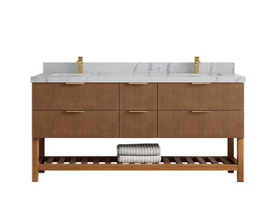 Catalina Teak 72 in W x 22 in D Free Standing Reeded Double Sink Bathroom Vanity - Willow Bath and Vanity