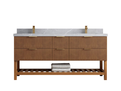 Catalina Teak 72 in W x 22 in D Free Standing Reeded Double Sink Bathroom Vanity - Willow Bath and Vanity