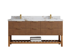 Catalina Teak 72 in W x 22 in D Free Standing Reeded Double Sink Bathroom Vanity - photo 32