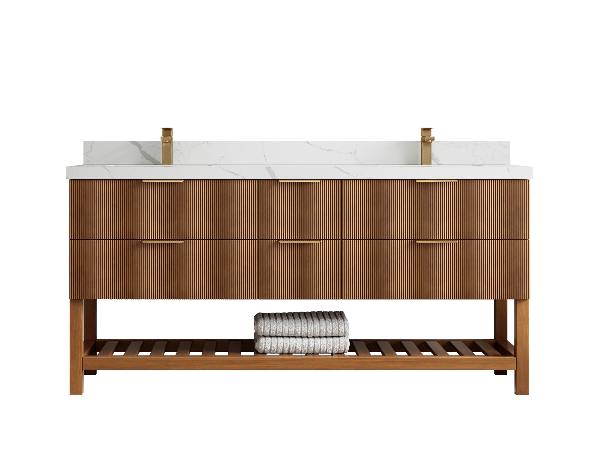 Catalina Teak 72 in W x 22 in D Free Standing Reeded Double Sink Bathroom Vanity - Willow Bath and Vanity