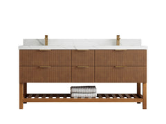 Catalina Teak 72 in W x 22 in D Free Standing Reeded Double Sink Bathroom Vanity - photo 16