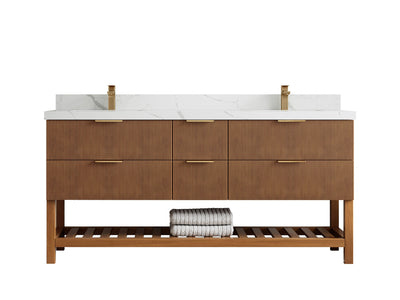 Catalina Teak 72 in W x 22 in D Free Standing Reeded Double Sink Bathroom Vanity - Willow Bath and Vanity